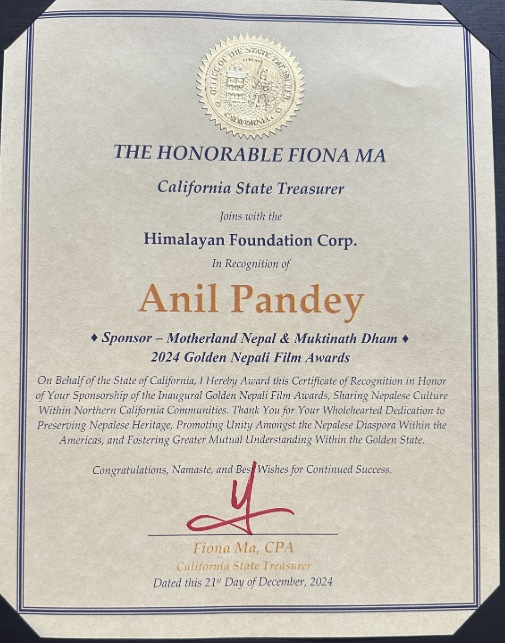 Anil Pandey Honored for Preserving Nepalese Heritage and Establishing Muktinath Dham