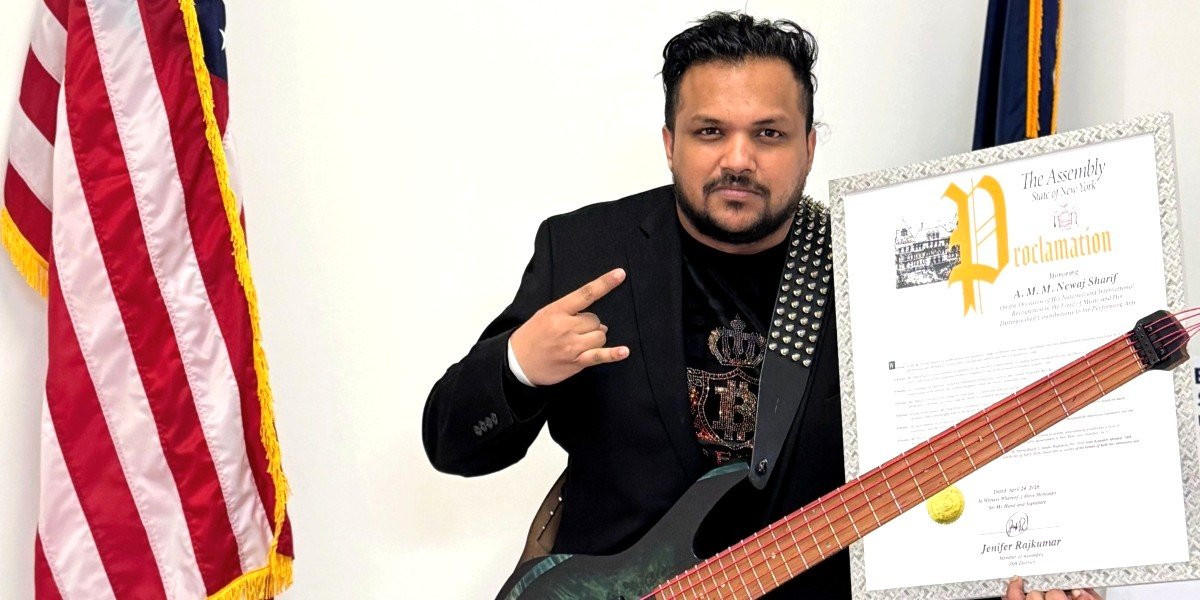 From Rhythm to Recognition: Bass Guitarist A M M Newaj Sharif Honored by New York State Assembly